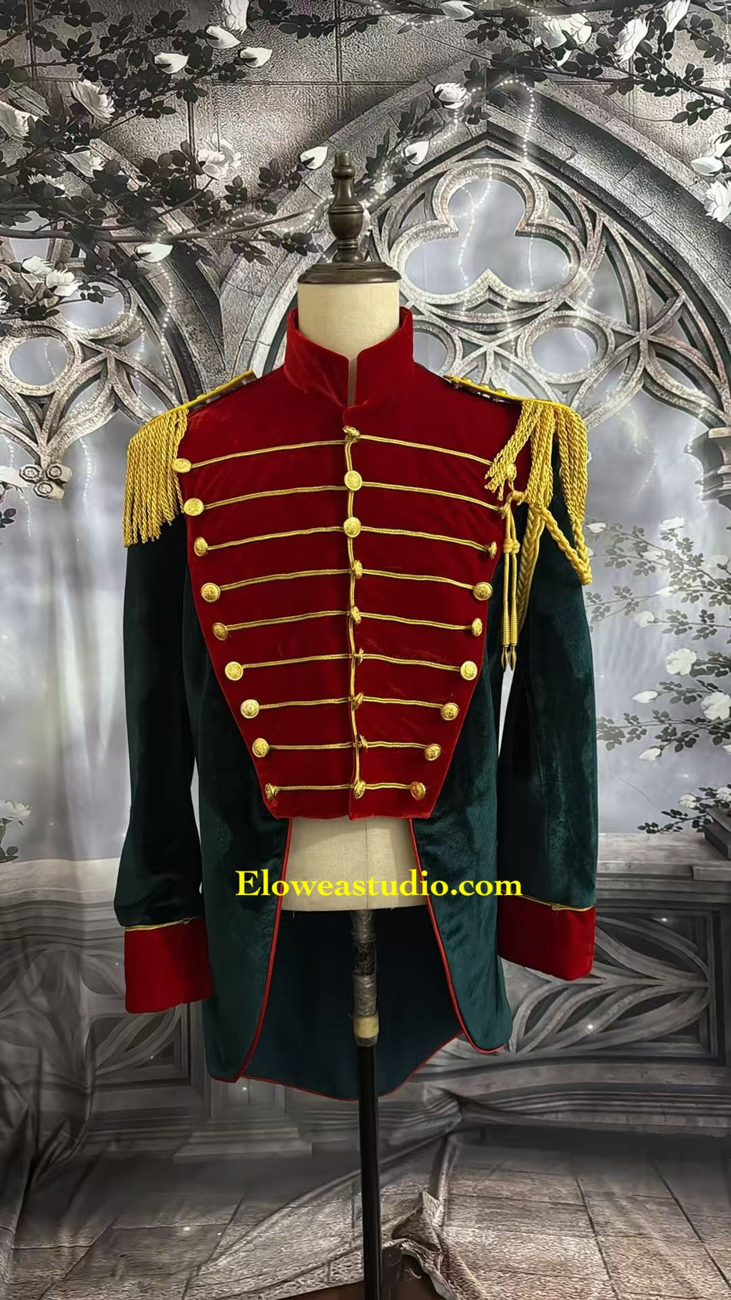 Nutcracker Prince Costume – Red & Green Velvet Military Uniform