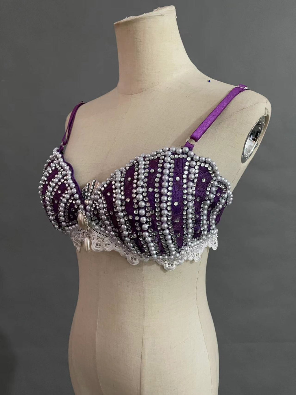 Ariel Inspired Purple Mermaid Shell Top – Pearl Embellished Cosplay Bustier