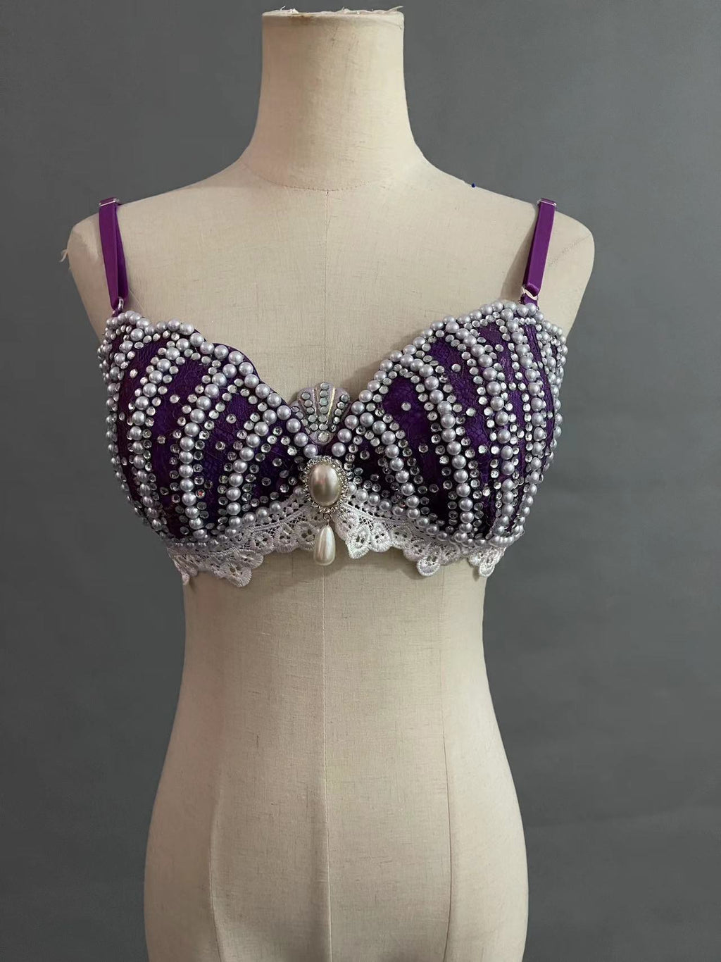 Ariel Inspired Purple Mermaid Shell Top – Pearl Embellished Cosplay Bustier