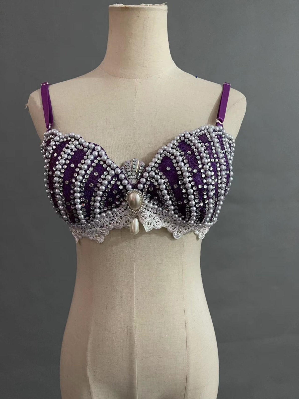 Ariel Inspired Purple Mermaid Shell Top – Pearl Embellished Cosplay Bustier