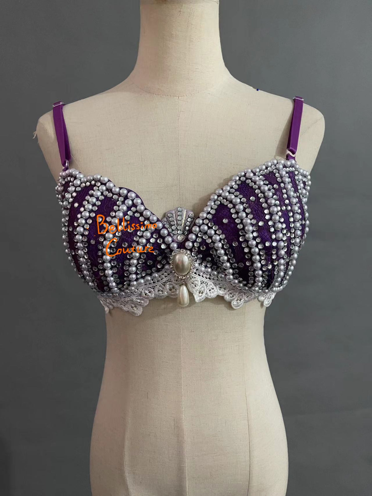 Ariel Inspired Purple Mermaid Shell Top – Pearl Embellished Cosplay Bustier