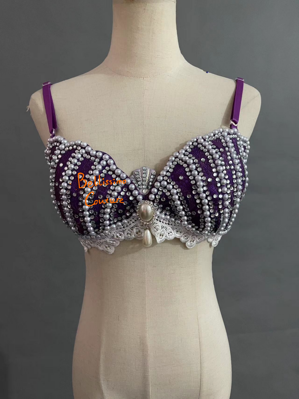 Ariel Inspired Purple Mermaid Shell Top – Pearl Embellished Cosplay Bustier