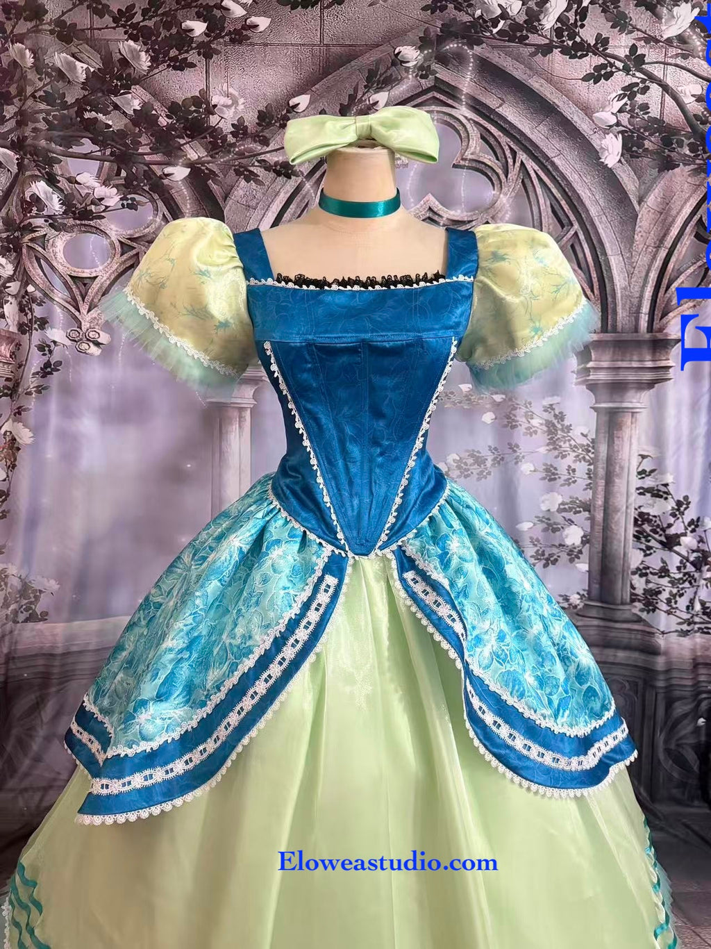 Anastasia-Inspired Stepsister Gown – Green & Teal Fairytale Costume