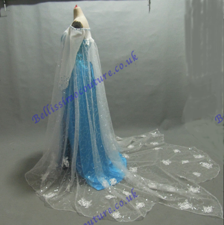 Ice Queen Inspired Blue Sequin Gown with Snowflake Cape