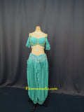 Arabian Princess Inspired Turquoise Two-Piece Costume – Beaded Crop Top & Harem Trousers