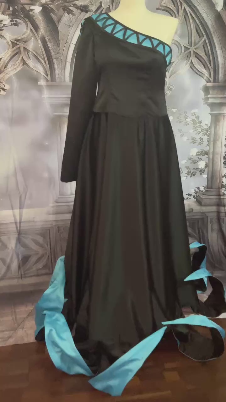 Hades Inspired Cosplay Dress – Black & Turquoise Fantasy Costume
