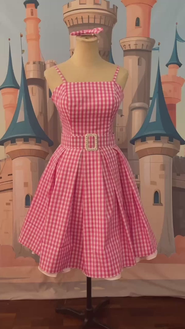 Barbie Inspired Pink Gingham Dress – Vintage Style Pink Check Dress